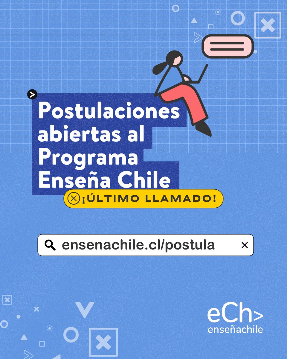 ¡Hazle caso a las señales! Ya abrimos las postulaciones al Programa Enseña Chile 🔔 ÚLTIMO LLAMADO 🔔.

Si buscas transformar tu carrera profesional y potenciar tu liderazgo, ingresa al link y ¡postula! 🌐: ensenachile.cl/postula-a-ense…

#oportunidad #liderazgo #beca #convocatoria