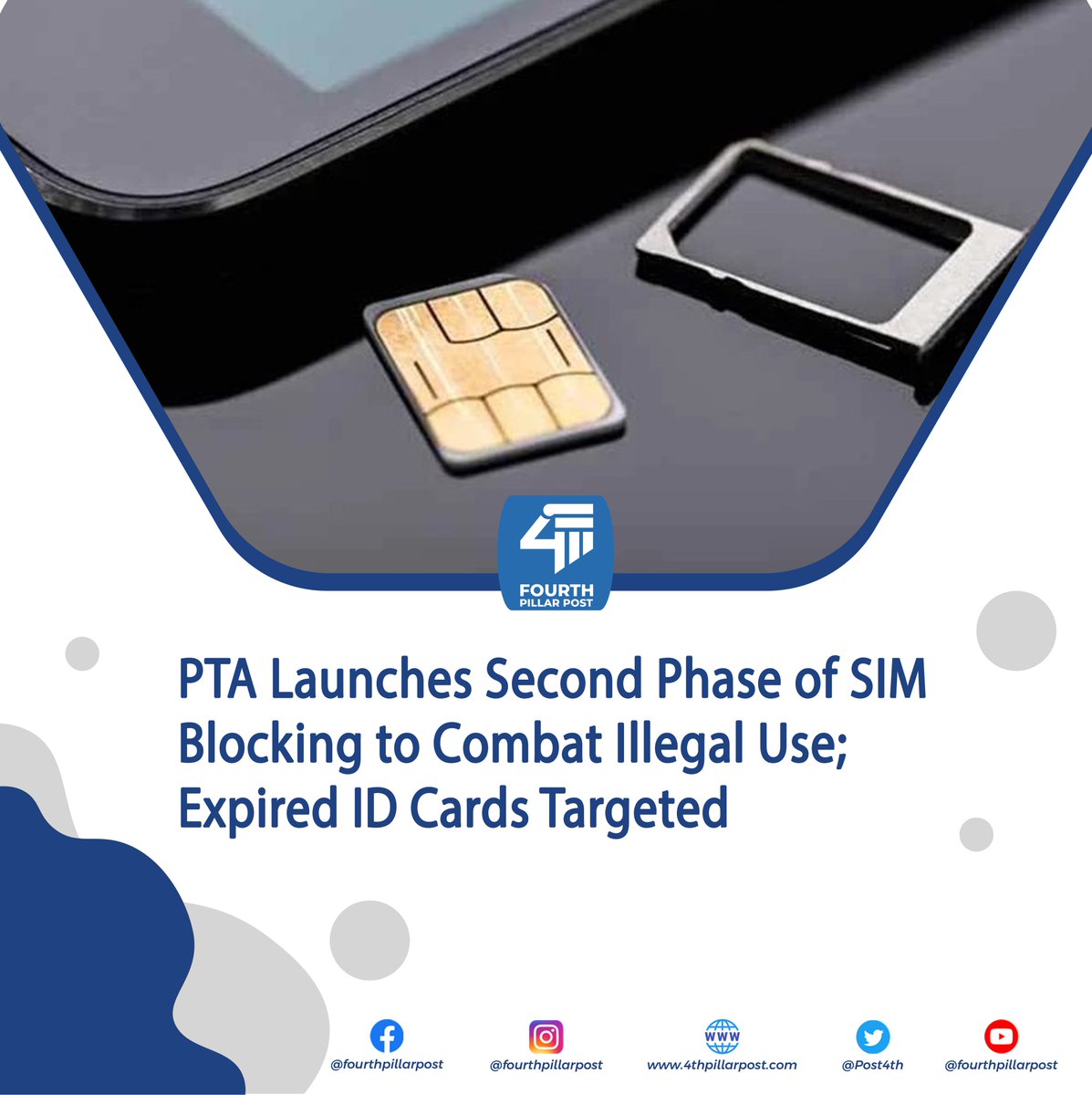 Post4th's tweet image. Pakistan Telecommunication Authority (PTA) kicks off the second phase of its SIM blocking initiative, targeting SIMs linked to expired ID cards from before 2017. 
#PTA #SIMBlocking #IllegalSIMs #PakistanTelecom
Read more: 4thpillarpost.com