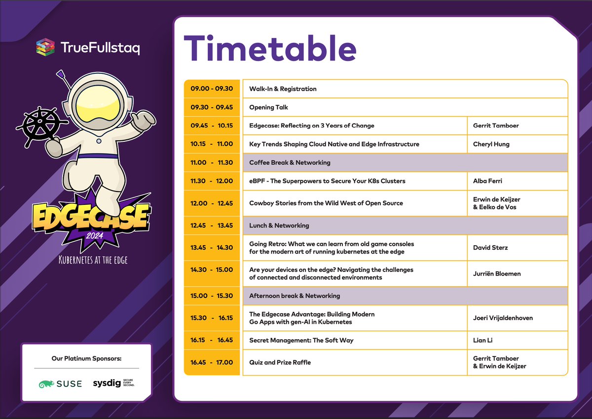 🚀 Meld je nu aan voor Edgecase 2024 met inspirerende talks en workshop!

Leer onder meer over de laatste Cloud Native trends van Cheryl Hung, luister naar de cowboy verhalen van het wilde westen van open source door Erwin de Keijzer en Eelko de Vos. Of duik terug in de tijd e...