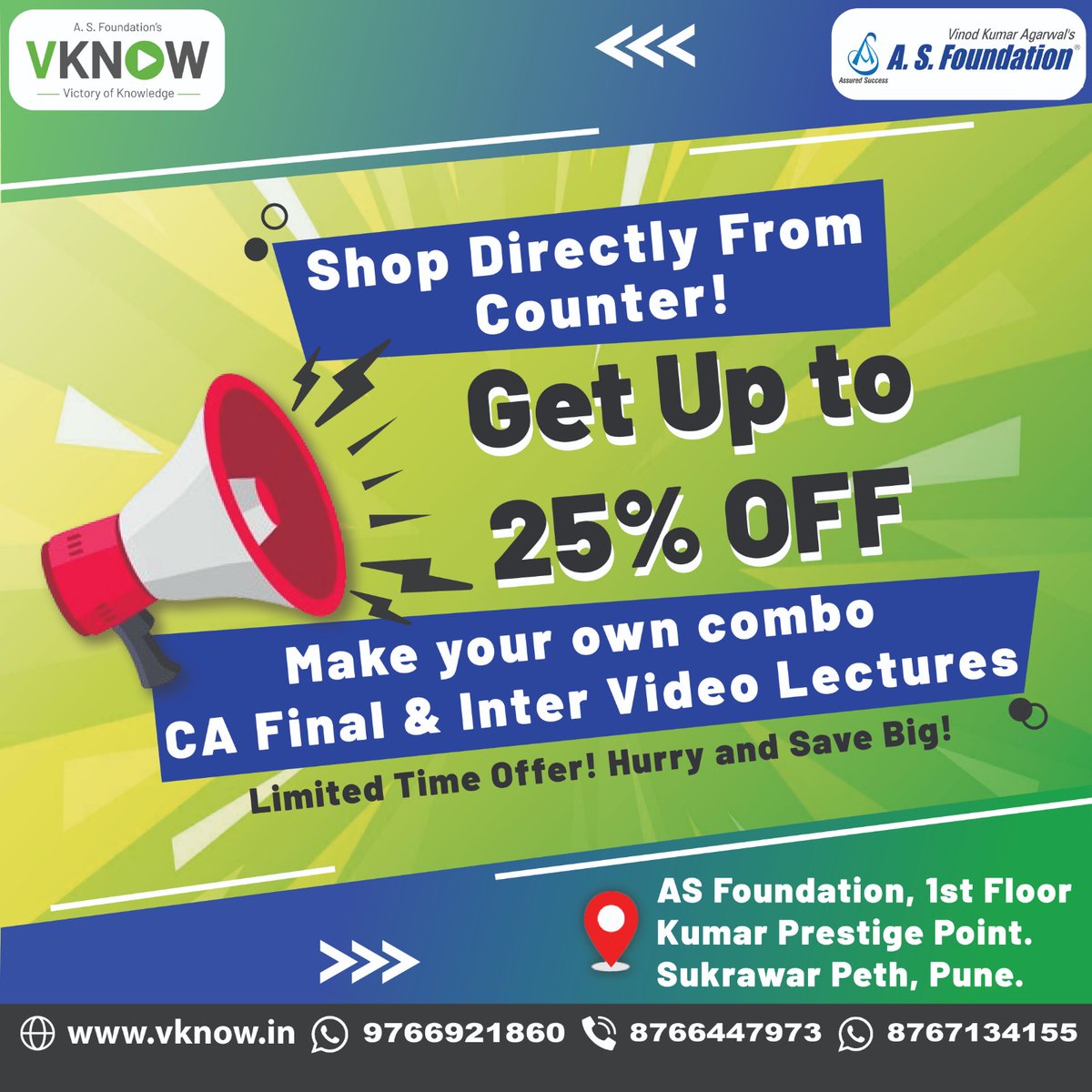 asfoundation123's tweet image. 🎉 Shop Directly from Our Counter & Get up to 25% Off! 🎉
📍Get Map: maps.app.goo.gl/3fSKY8hNch5rtd…
📞 Call: 9766921860 | 🌐 Website: vknow.in | 📧 Email: asfoundation1@gmail.com
#CAFinal #CAInter #VideoLectures #TopFaculties