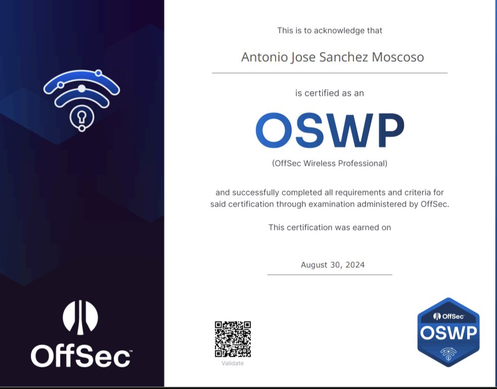 T0N1sm's tweet image. 2 Objetivos de año conseguidos
✅ OSCP
✅ OSWP

@offsectraining #OSWP #OSCP