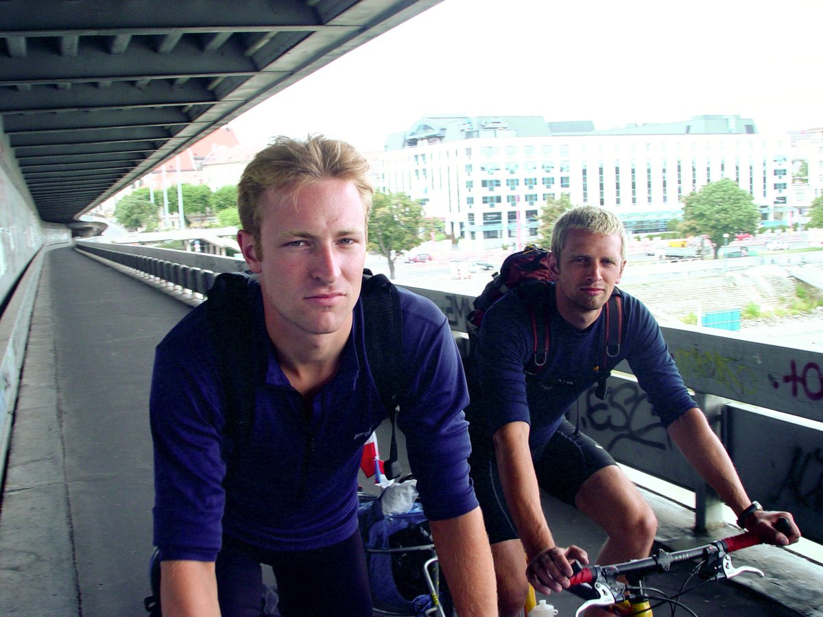 Anyone recognise these chaps? I photographed this British cycle touring duo  for the newspaper I was working for in Bratislava in the summer of 2003 as they were passing through. Unfortunately I did not save the clipping so don't have their names.
