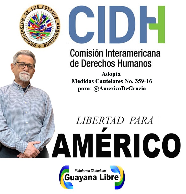 GuayanaLibre21's tweet photo. Hoy tiene 26 días secuestrado por el Régimen el líder polític @AmericoDeGrazia por quien exigimos #FeDeVida, pues sus familiares y abogados no lo han visto desde su Desaparición Forzada. #DerechoAlaVida
#DerechoAintegridadPersonal
#DebidoProceso #SerPolíticoOpositorNoEsDelito https://t.co/2LlQNMMWSM