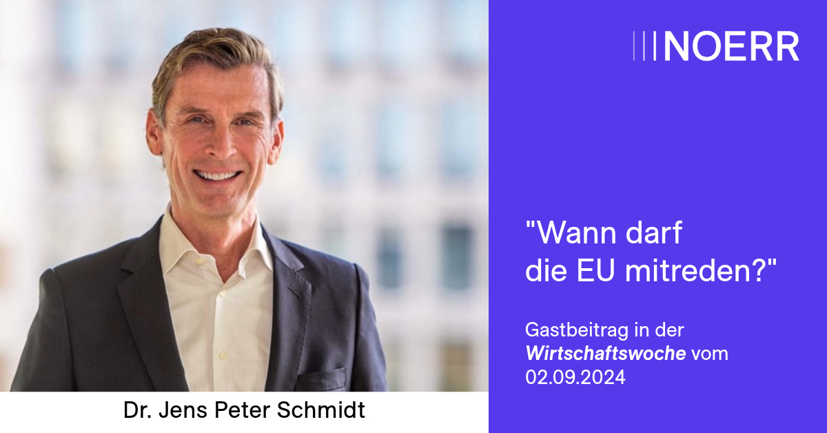 Noerr_Law's tweet photo. Wann darf die EU-Kommission bei #Fusionen und #Übernahmen entscheiden? Unser Partner Jens Peter Schmidt zeigt in einem Gastbeitrag für die Wirtschaftswoche die weitreichenden Folgen der Entscheidung auf:

https://t.co/M72jfFEurF 

#Transaktionen #EURegulierung #Fusionskontrolle https://t.co/NyZqIitOOA