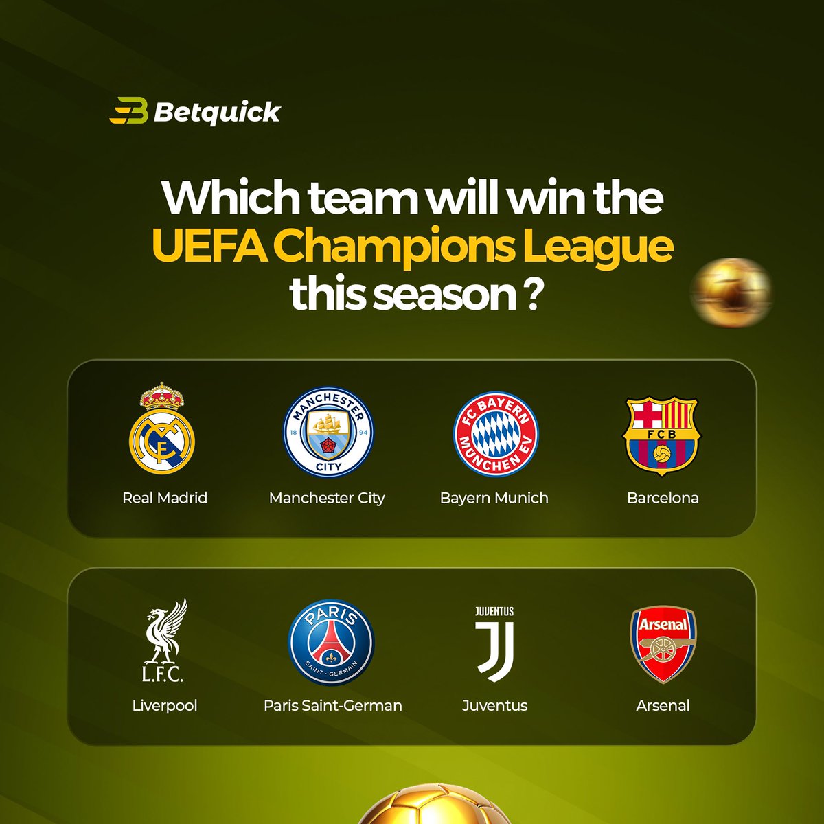 betquick_'s tweet photo. 36 teams. One winner. ๐
Who are you backing to win the first edition of the new UEFA Champions League format ?
#betquick
#UEFA
#ComingSoon
#Sports https://t.co/8ia72CUN04