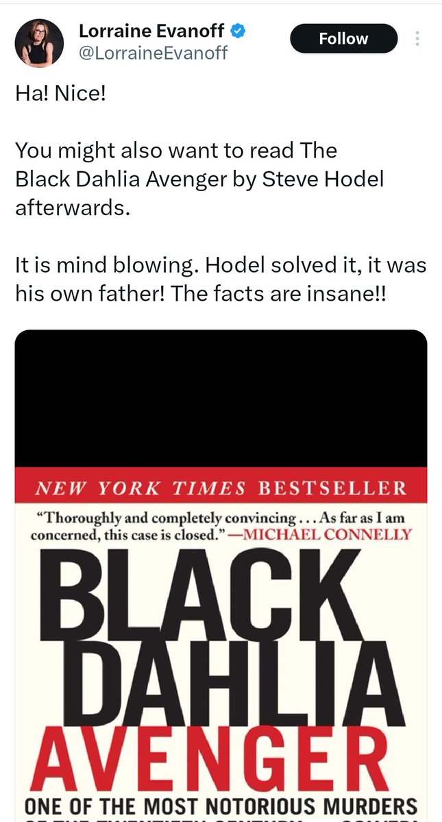 . <a href="/LorraineEvanoff/">Lorraine Evanoff</a>. You limit replies, so a reminder that #SteveHodel has spent 21 years exploiting his LAPD career to push  crazy claims that his father traveled the world to commit famous unsolved murders. He didn't kill the #BlackDahlia or anyone else. It's scam to sell books