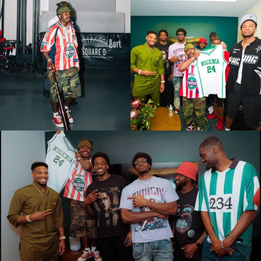 HourBuzzin's tweet photo. Asake met with NBA stars the Antetokounmpo brothers during his US visit, showcasing the crossover of Afrobeats and sports. 

#LunguBoy #BBNaijaS9 #Asake #Antetokounmpo #Afrobeats
#Wizkid #Morayo Wanni #Kassia
#Kellyrae #Osimhen Ebuka NNPC
#Nigeria #Basketball #NBAbasketball https://t.co/w3dwLD7I0d