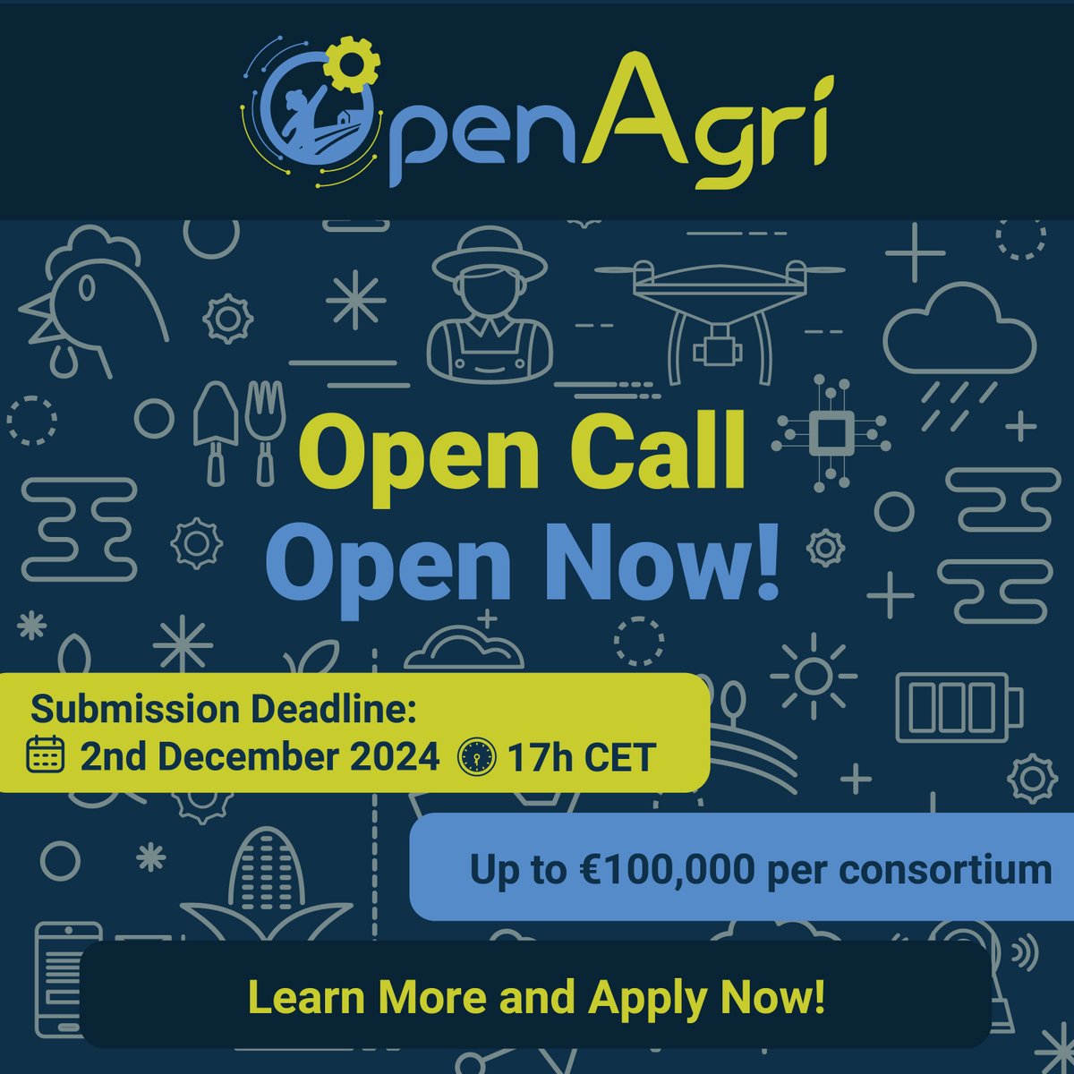 We are pleased to announce the launch of the OpenAgri Open Call, inviting small consortia to co-create innovative Open Source Agricultural Digital Solutions. This is an opportunity to collaborate, innovate, and implement cutting-edge technologies in the agriculture sector.