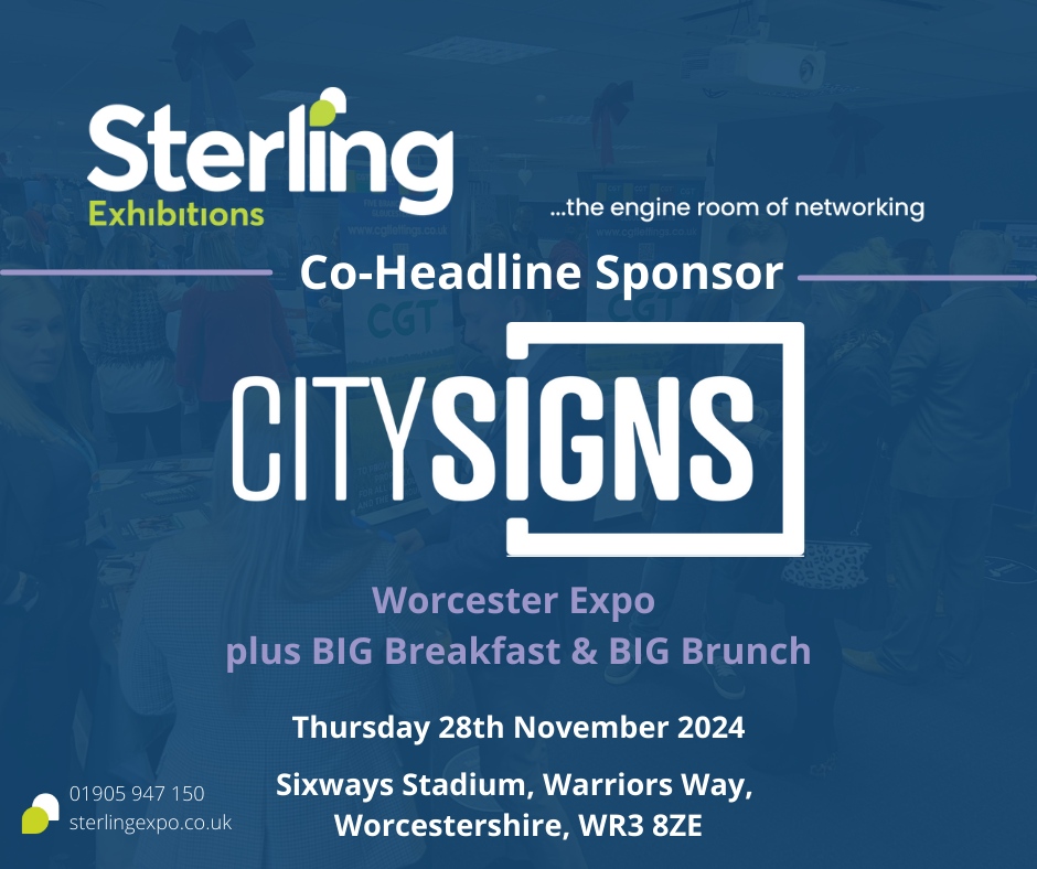 SterlingNetwrks's tweet photo. Introducing CitySigns as our Co-Headline Sponsor for the Sterling Worcester Expo, BIG Breakfast and BIG Brunch on Thursday 28th November 2024 at Sixways Stadium. 

Come and meet them at the Expo to learn more - https://t.co/Lz2VdWy6pf

#SterlingBIGBreakfast #Worcester https://t.co/jPV1xe3yO2