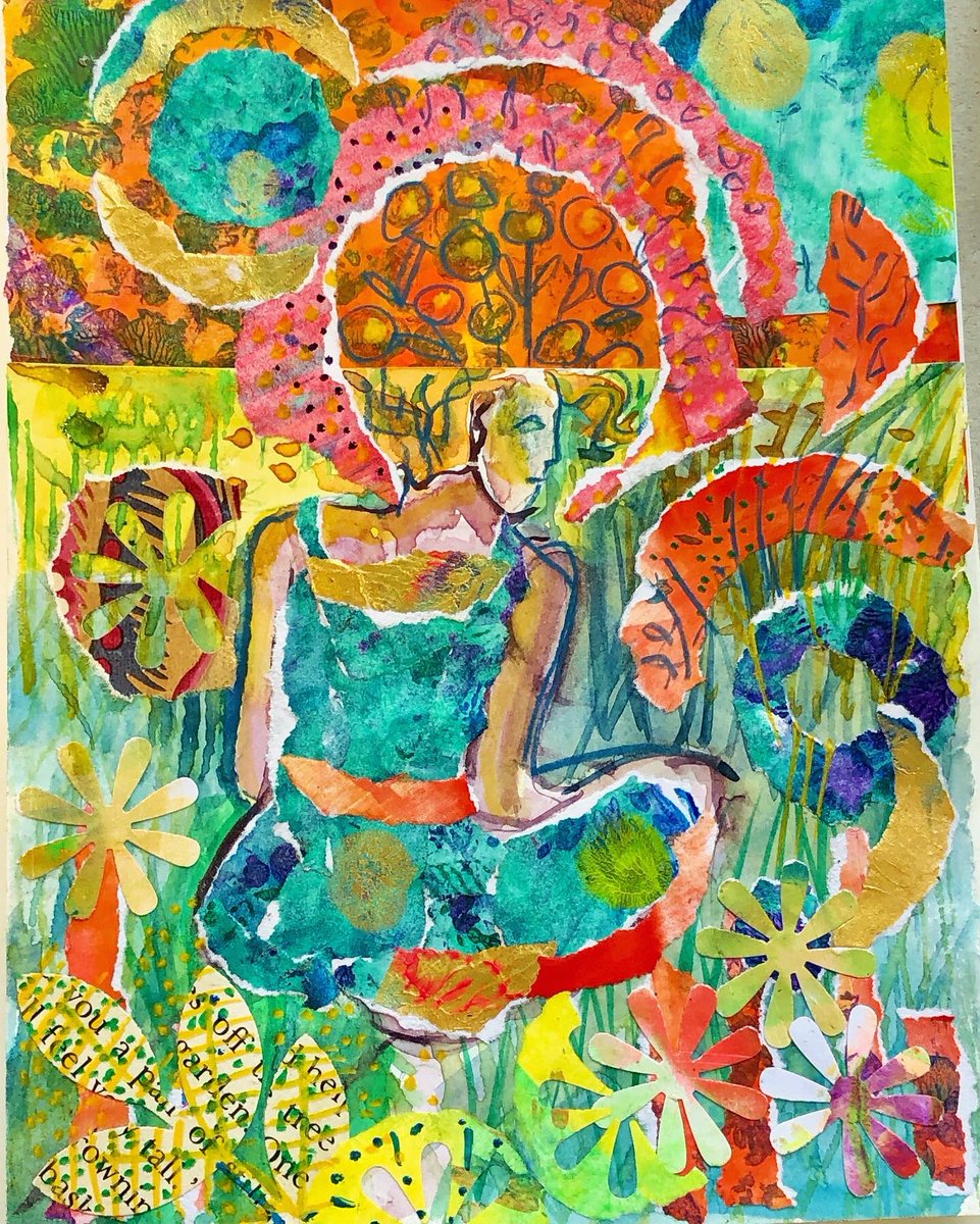 Digifem's tweet image. Sunday should have been a studio day but ended up being a pruning day. Did manage a small collage which I’m calling - After Battling the Pyracantha which was 15ft tall, very dense and spiky #firethorn #ninebagsofgardenwastelater @TobyBuckland