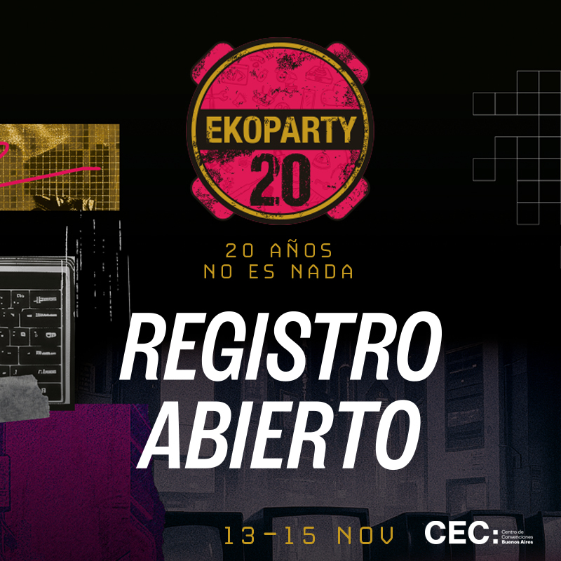 La espera terminó: ¡Registro abierto para la #EKO2024! 🔥

Comienza oficialmente el festejo de los 20 años de la conferencia de hackers más grande de Latinoamérica. Así que agendate el 13, 14 y 15 de noviembre para volvernos a encontrar en el CEC - Buenos Aires. 🥳

Te invitamos