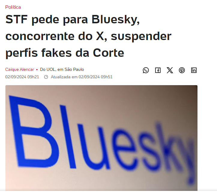 2Luiz_Henrique's tweet photo. STF pede Bluesky para bloquear perfis falsos da corte, plataforma não tem representante legal no Brasil.

Supremo virou uma várzea.🤡 
#ForaAlexandreDeMorais 
#STFVergonhaMundial https://t.co/mF7UYM141c