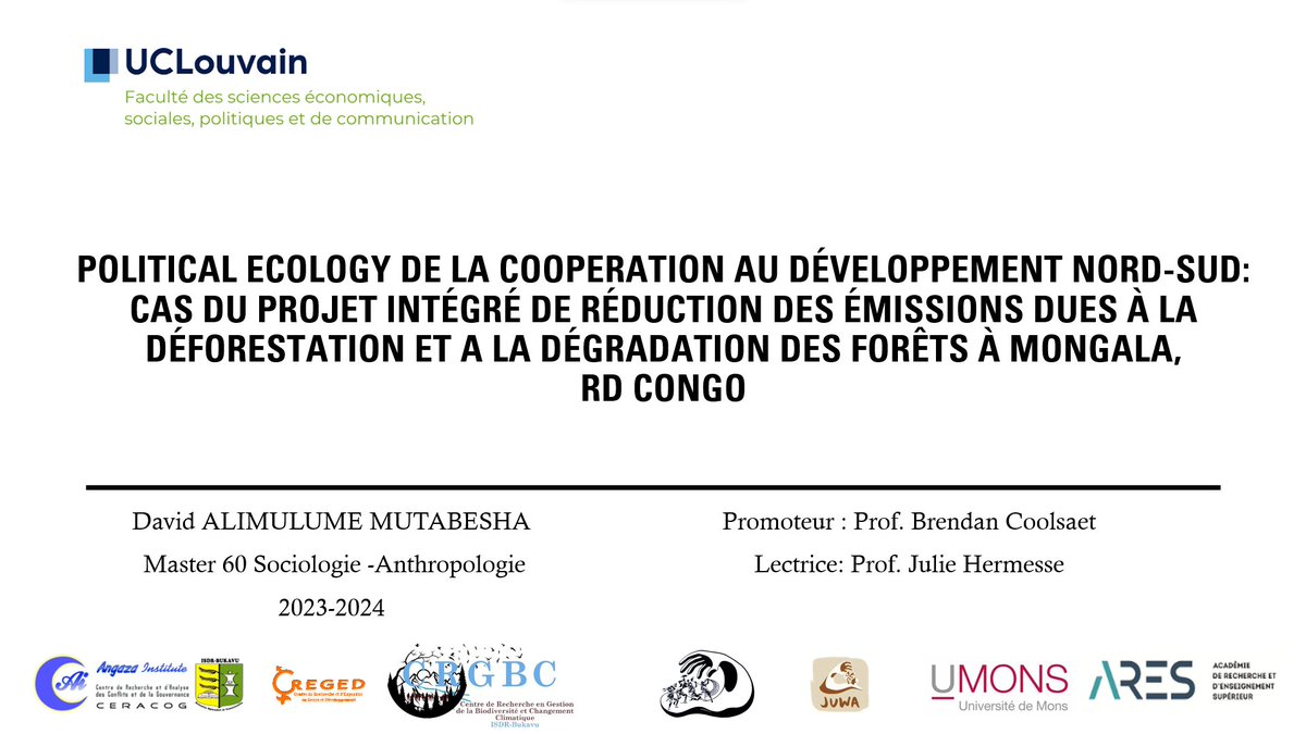 AngazaInstitute's tweet photo. .@DavidMutabesha, boursier #ResourceRush, a soutenu son mémoire de Master en sociologie-anthropologie à @UCLouvain_be, avec le soutien d'@ARESfwb_be.
Saluons son engagement dans la recherche sur la Political ecology de la coopération au développement sous la direction @bcoolsaet! https://t.co/6JNlvq51XP