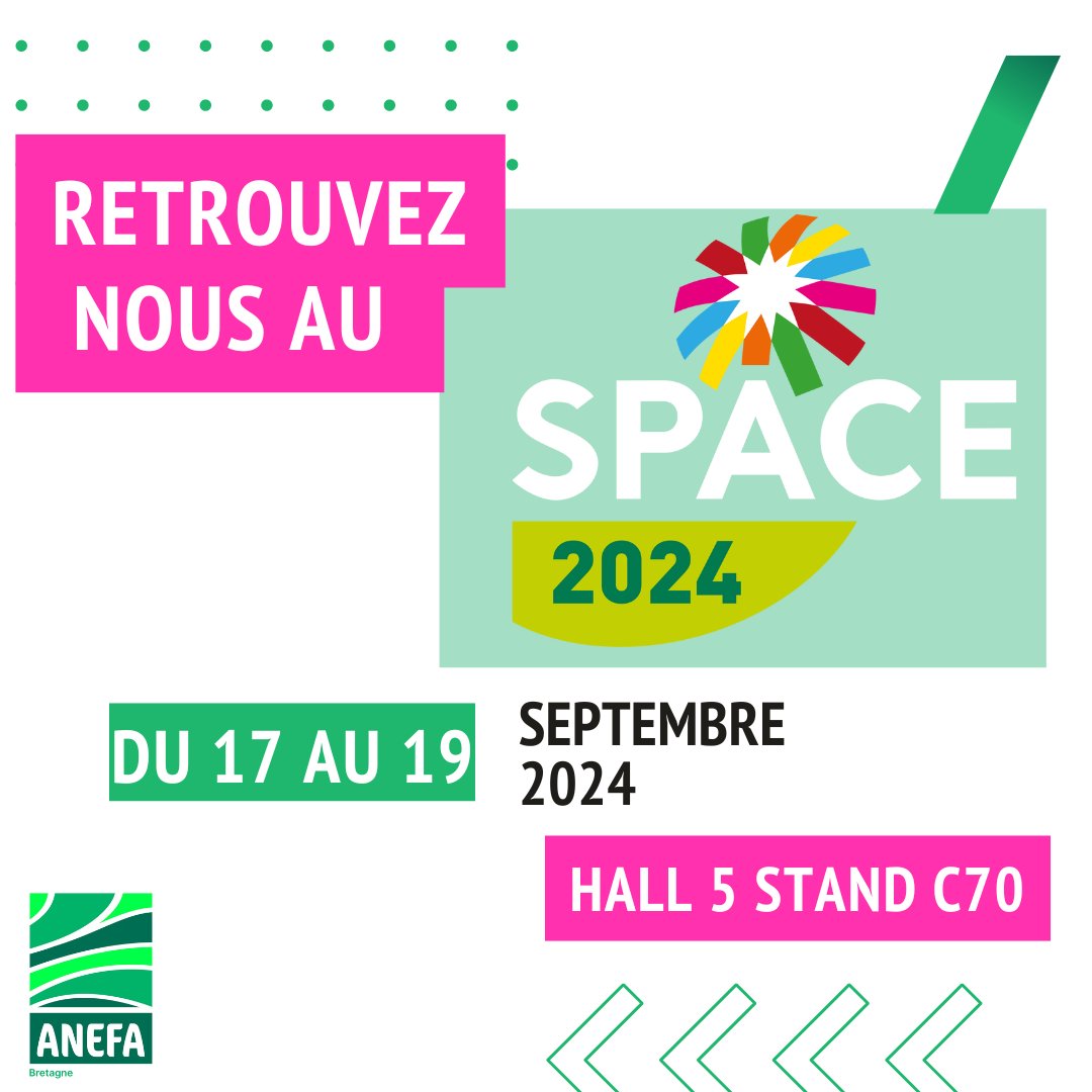 🌟 SPACE 2024 : Le réseau des ANEFA de Bretagne y sera ! 🌟
Envie de découvrir les métiers de l'agriculture, de trouver un emploi ou de vous former ? 🚜
📅 Nous serons là du 17 au 19 septembre, Hall 5, stand C70.
Plus d'info anefa.org/bretagne/agend…