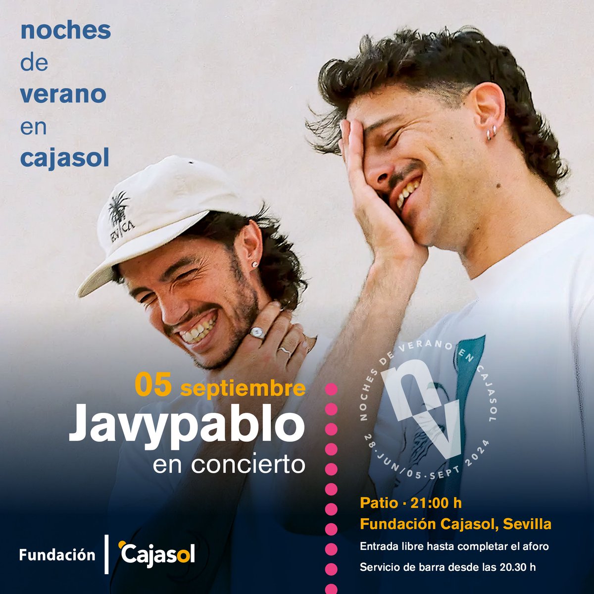 No te pierdas la oportunidad de ver a @Javypablo en vivo este jueves. Su estilo único de folkrock surfero promete una noche de buena música y grandes vibras en las #NochesdeVeranoenCajasol

⌚  21 horas
📌 Patio de la Fundación Cajasol Sevilla
🔖 Entrada libre