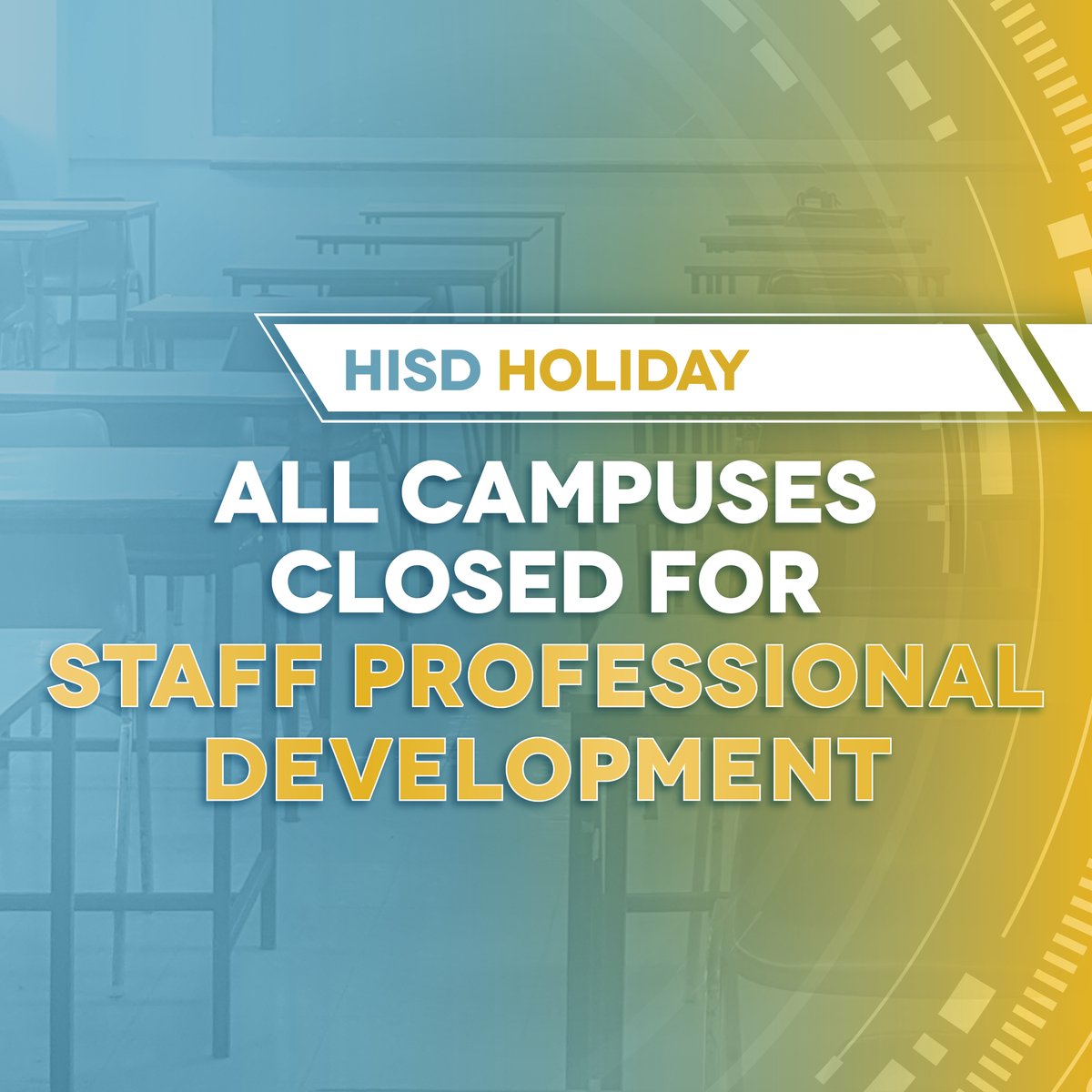 🔔 HISD parents and students: There will be no classes on Tuesday, September 3, for staff professional development. Classes will resume on Wednesday, September 4.