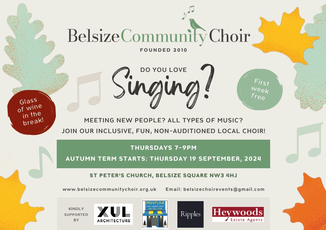Are you looking for a fun community choir? Join us for our autumn term, starting Thursday, September 19! Open to everyone with a love for singing 🎶
#choir #communitychoir #belsize #belsizepark #sing