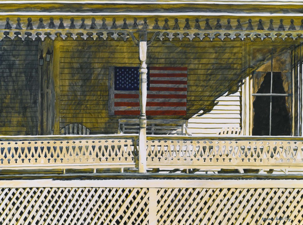 BarbaraPrey's tweet photo. Happy Labor Day with Porch Flag, watercolor on paper, 20 x 28 inches. Today is the last day of exhibitions at Barbara Prey Projects @barbarapreyprojects #laborday #happylaborday #summer2024 #closingtoday #lastday #watercolor #oilpainting #contemporaryart https://t.co/BWBvYWNxQs