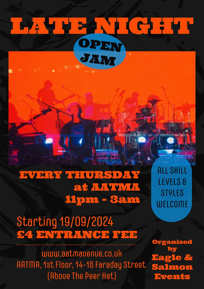 Starting 19th of Sept: Aatma's Late Night Open Jam. Happening every Thursday after that. £4 entrance fee. More details in the link. 
aatmavenue.co.uk/event/late-nig…