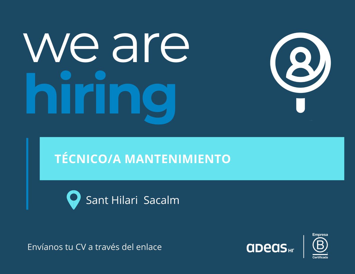 adeashr's tweet photo. #OFERTALABORAL - TÉCNICO/A DE MANTENIMIENTO
🏢Empresa líder en el sector alimentación/bebidas
📍SANT HILARI SACALM

🎓CFGM/CFGS Electrónica, Mecánica o Automatización
💼Experiencia profesional de 2 a 3años
✅Conocimiento en programación  PLC’s

CV: https://t.co/c1bIxFczPB https://t.co/7cY9iLsPJg