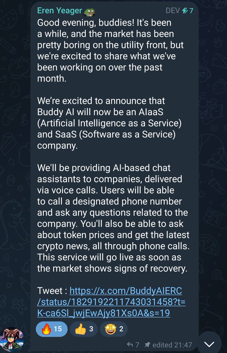 RockBluster1's tweet photo. Crypto Rover you are 100% Right bro

One more Mind blowing Feature Ready to Launch from Team @BuddyAIERC 

Must check Buddy Ai very very Undervalued Ai Gem with many Amazing Features

Buddy Ai bot also available on Telegram and WhatsApp + Launching on Discord soon https://t.co/t2383595Ct