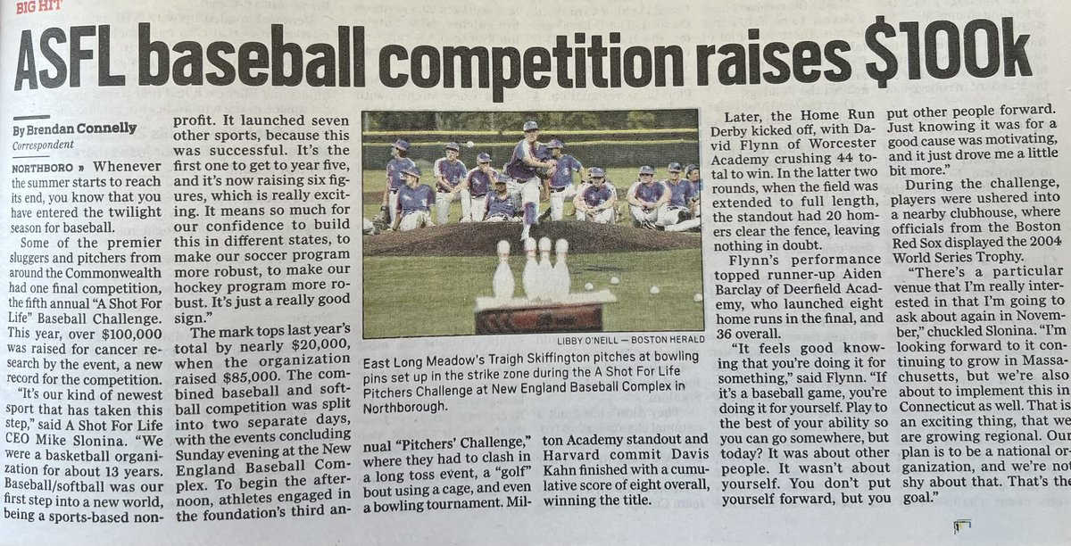 A Shot For Life™ (@asfl_shoot4cure) on Twitter photo We appreciate the <a href="/bostonherald/">Boston Herald</a> coverage this weekend at ASFL Baseball and ASFL Softball! For the first time, this ASFL initiative raised over $100,000 for cancer research. While our players are stars on the field, their impact off of it is more important 💙🥎⚾️ <a href="/BostonHeraldHS/">Danny Ventura</a> We appreciate the <a href="/bostonherald/">Boston Herald</a> coverage this weekend at ASFL Baseball and ASFL Softball! For the first time, this ASFL initiative raised over $100,000 for cancer research. While our players are stars on the field, their impact off of it is more important 💙🥎⚾️ <a href="/BostonHeraldHS/">Danny Ventura</a>