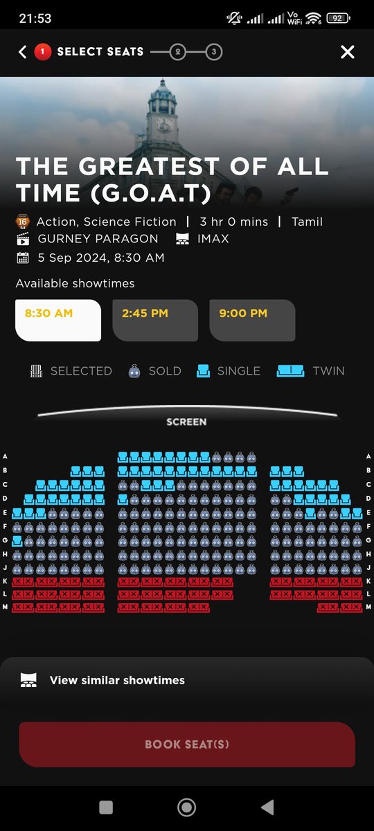 VaathiMalaysia's tweet photo. 1️⃣1️⃣7️⃣ Shows at TGV fast Filling and Sold out 🌋🤯

#TheGoat advance booking already surpass #Leo advance booking at TGV Cinemas👑🐐

Thread Starting with IMAX👇🏻🧵

#TheGreatestOfAllTime 
@TGVCinemas @actorvijay https://t.co/eFKp440Xxy