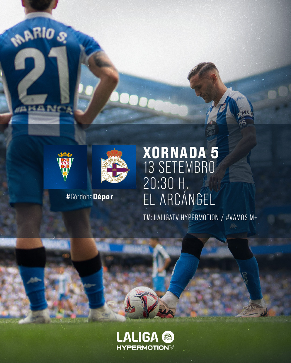 🚨 Xa temos data e hora confirmada para o quinto partido de #LaLigaHypermotion.

⚽️ #CórdobaDépor
🗓️ Venres 13/09
⌚️ 20:30 H.
📍 Estadio Nuevo El Árcangel