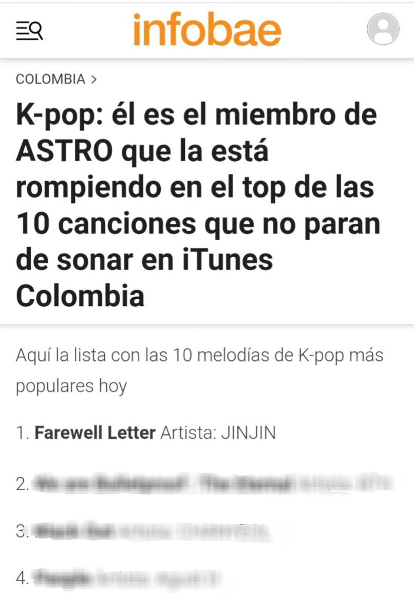 AStarlighters's tweet photo. Hoy con mucho orgullo les traemos este artículo  de @infobaecolombia 

Jinjin ocupa el #1 en las canciones más escuchadas en Colombia.

Muchas gracias a nuestro team de iTunes por su apoyo constante 💜

#진진 #JINJIN #아스트로 #ASTRO @offclASTRO
 
🔗https://t.co/ddTRxSWRKh https://t.co/KqIJRsC9yv