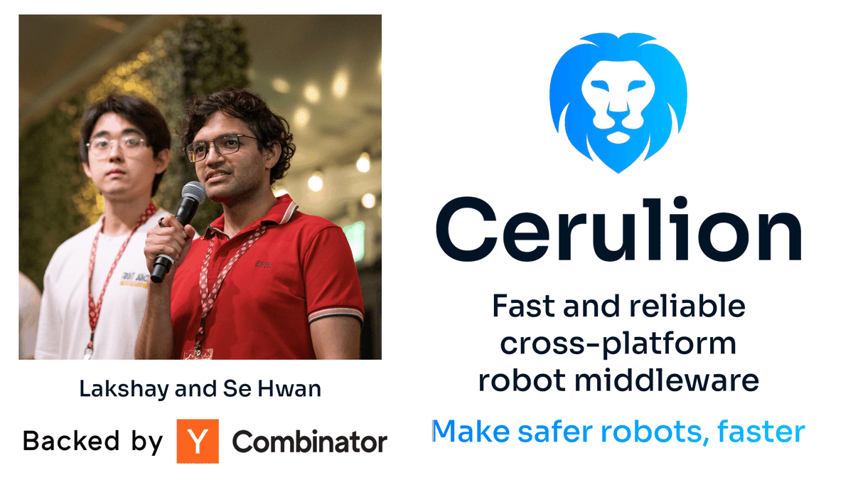 🤖 <a href="/CerulionInc/">Cerulion</a> (YC S24) is a cross-platform robot middleware that lets you make safer robots in 1/10th of the time. Unlock lightning-fast, rock-solid robot communications with an easy GUI.

Congrats on the launch, <a href="/_lakshays_/">Lakshay Sharma</a> and Se Hwan!

ycombinator.com/launches/LlR-c…