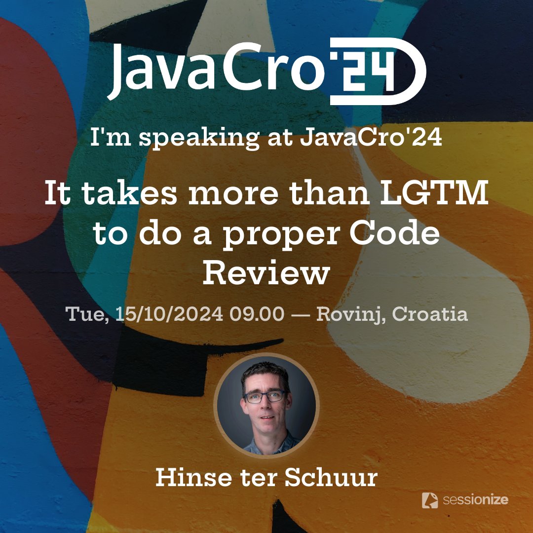 coduinix's tweet image. Looking forward to @JavaCro conference next month where I will be talking about code reviews and refactoring.
It's gonna be my first time there and it looks like it's gonna be fun and educational conference.
2024.javacro.hr/eng/Conference
#javacro #javacro24 #codereview #refactoring