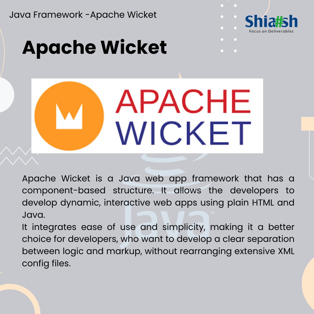 ShiashInfo's tweet image. Apache Wicket
Apache Wicket is a Java web app framework that has a component-based structure.
#shiashinfosolutions #javaframeworks #javawebdevelopment #webdevelopment #ApacheWicket #JavaWebApp #XML #InteractiveWebPages