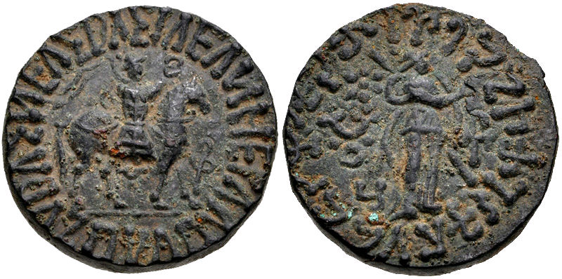 TrueIndology's tweet photo. This is the coin of Hindu king Aspavarma of Apracha Dynasty. They ruled Gandhara in first century CE. Aspvarma's grandfather was general Vispavarma.

Interestingly, their names show their Iranic ethnicity Aspa (Sanskrit Ashva) and Vispa (Sanskrit Vishva).

Not only did they adopt Hinduism/Buddhism, they also seem to have considered themselves Kshatriya as seen by their 'Varma' surname.