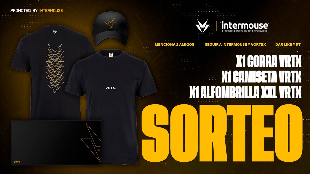 VortexeSportsES's tweet image. MEGA SORTEO VRTX 🎁 

En celebración de nuestra colaboración, os traemos este pedazo de sorteo de nuestra camiseta, gorra y alfombrilla 🙌

- Seguir a @IntermouseProm y @VortexeSportsES 
- Menciona a 2 amigos
- Dar Like y RT

El ganador se dará el Domingo 15 🗓️ ¡Suerte! 💛