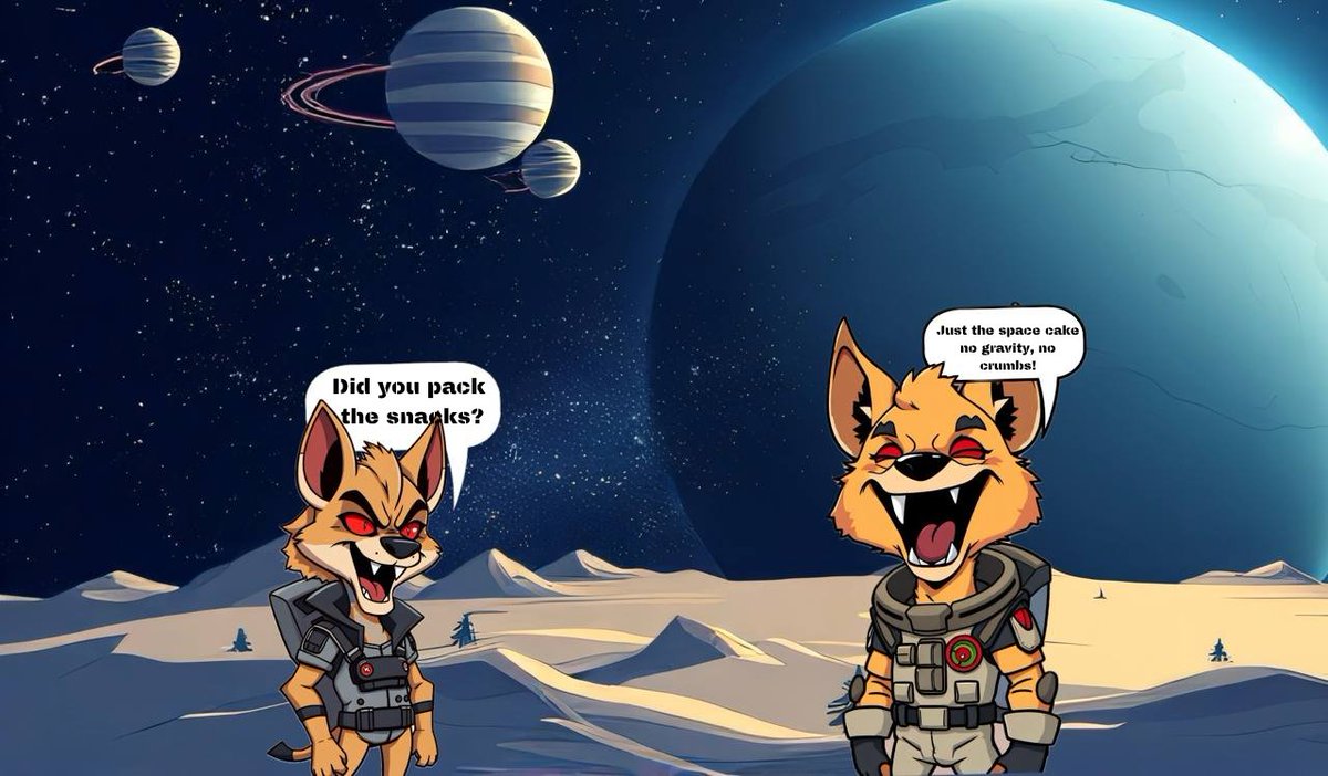 HyenaByteSol's tweet photo. Even in space, hyenas know what’s important—snacks first! 🚀🦊🍰 #SpaceCackle #HyenaByte #CosmicCrumbs #CryptoLaughs #MemeCoin #Solana #BytePack #DigitalSavanna #CryptoHyenas #LaughToTheMoon #CryptoWildlife #BlockchainFun #Telegram $HyByte #SpaceCakeCackle https://t.co/kCyrTYYo9I