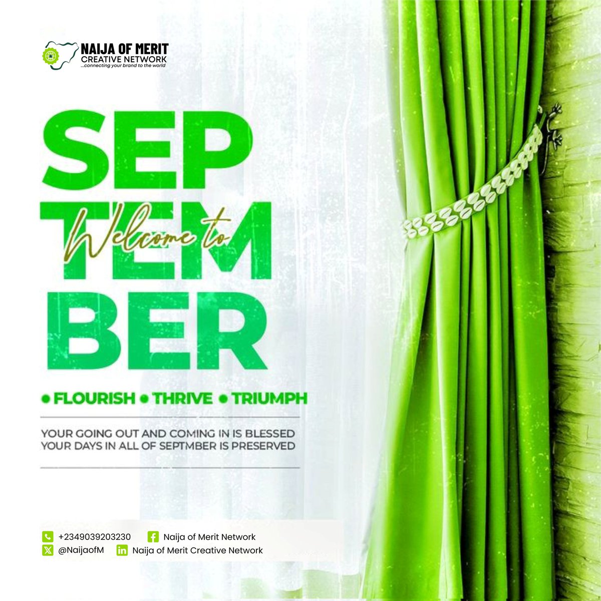 NigerianofM's tweet photo. Embrace a month of limitless potential!
September brings boundless opportunities for growth, success, and achievement. Flourish, thrive, and triumph in this promising month. We extend warm wishes to our valued customers and prospective clients, welcoming you to a Happy New Month https://t.co/bQEBDZlAbK