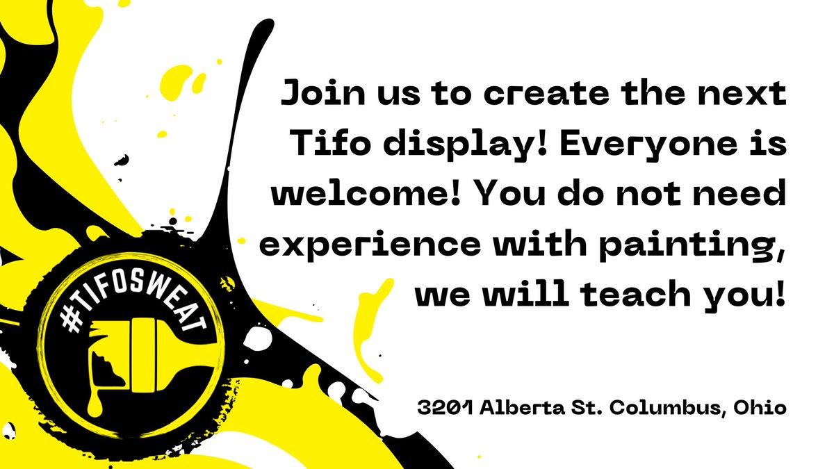 Nordecke's tweet image. Tifo hours have been added this week!
12-6pm today (Monday)
5:30-9:30pm Tuesday and Wednesday 
Help us finish painting the tifo!

#Crew96 #VamosColumbus #TIFOSWEAT