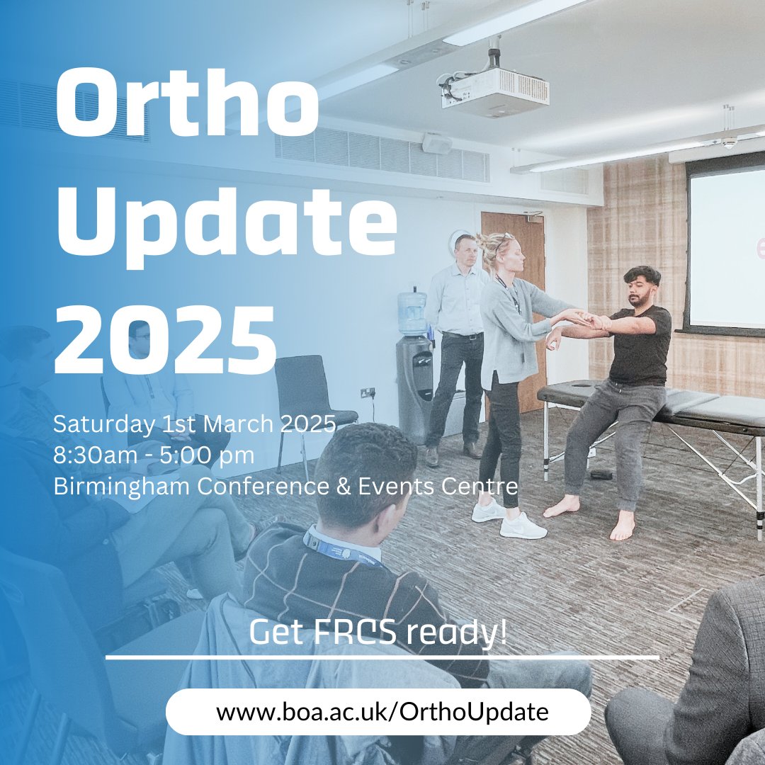 Are you FRCS ready? Registration is NOW OPEN for BOA Ortho Update Course 2025! Taking place on 1st March 2025 in Birmingham, it is for orthopaedic trainees at all levels and SAS surgeons to help you prepare for the FRCS exam.
Book now at- boa.ac.uk/OrthoUpdate #orthotwitter