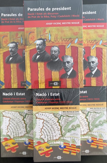 Els dos llibres de@jvmestrenogue, «Paraules de president» i «Nació i Estat», són els primers que enviem avui mateix a la distribució i que trobareu a partir de l’once se setembre a les vostres llibreries. Dues novetats importants per al coneixement del catalanisme…