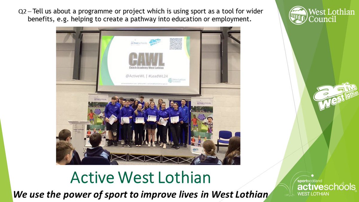 ActiveWL's tweet image. A2. Coach Academy pupils showcased their many talents by devising and delivering workshops at our first Lead West Lothian event.
#LeadWL24 saw @LoveWestLothian accredited clubs&amp;amp;partners such as @WestLoCollege and @VSGWL share volunteering opportunities
#sporthour @sportscotland
