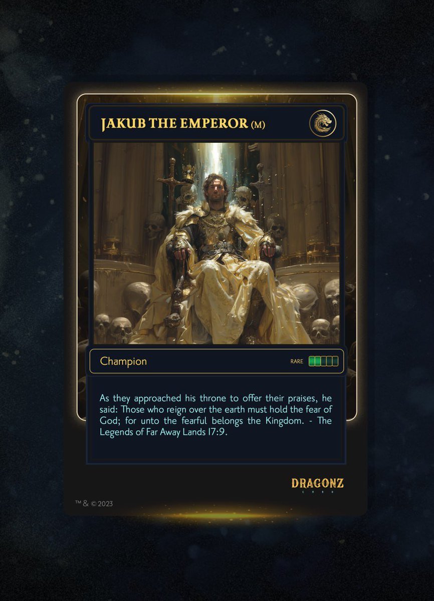 dragonzlandx's tweet image. 👑 New Champion Alert: Jakub the Emperor (@jakubchmielniak) 👑

Jakub the Emperor’s stats:

⚔️ Strength: 400
❤️ Health: 4,000
🔥 Total Power: 800

He's ready to dominate the battlefield. Add him to your deck and rise through the ranks! 🐲🔥

👑Play Dragonz Land -…