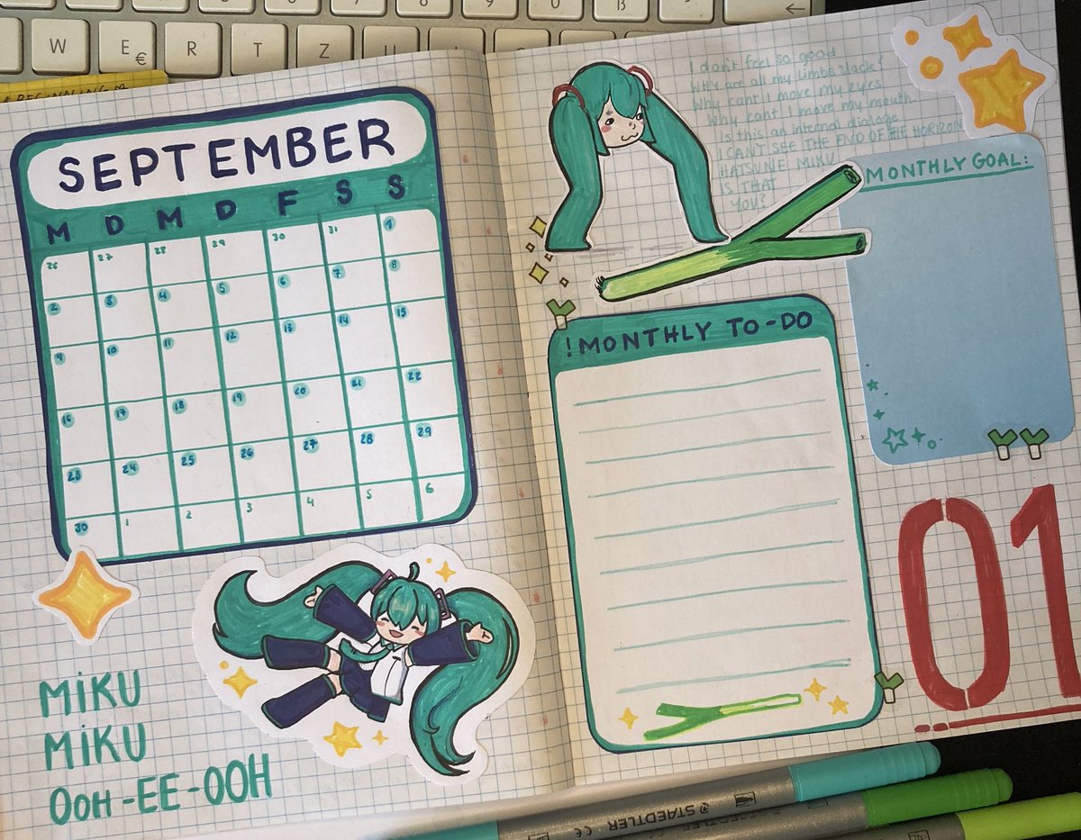 PomPorree's tweet photo. After all the Mikus i’ve saw the last weeks. I made my monthly spread Miku themed. 😌✨ https://t.co/BHtVRTwU3F