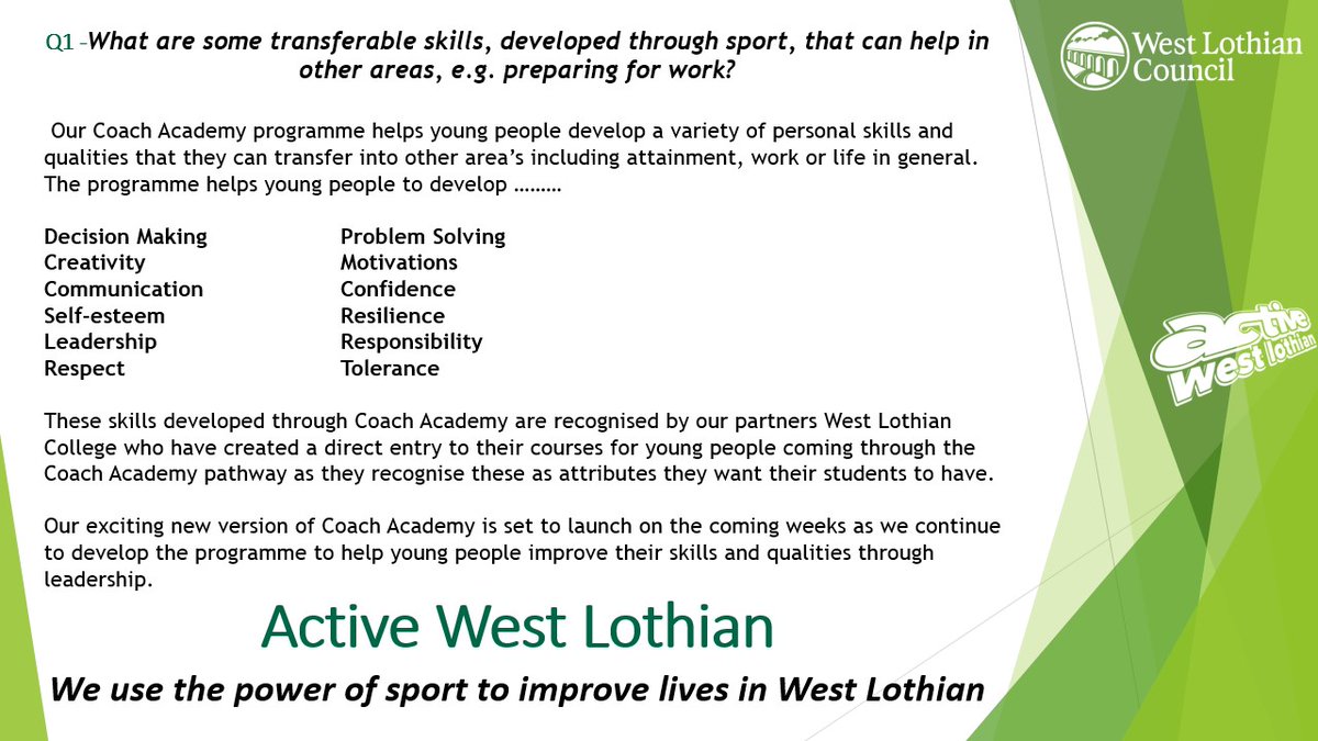 ActiveWL's tweet image. A1. #SportHour @sportscotland