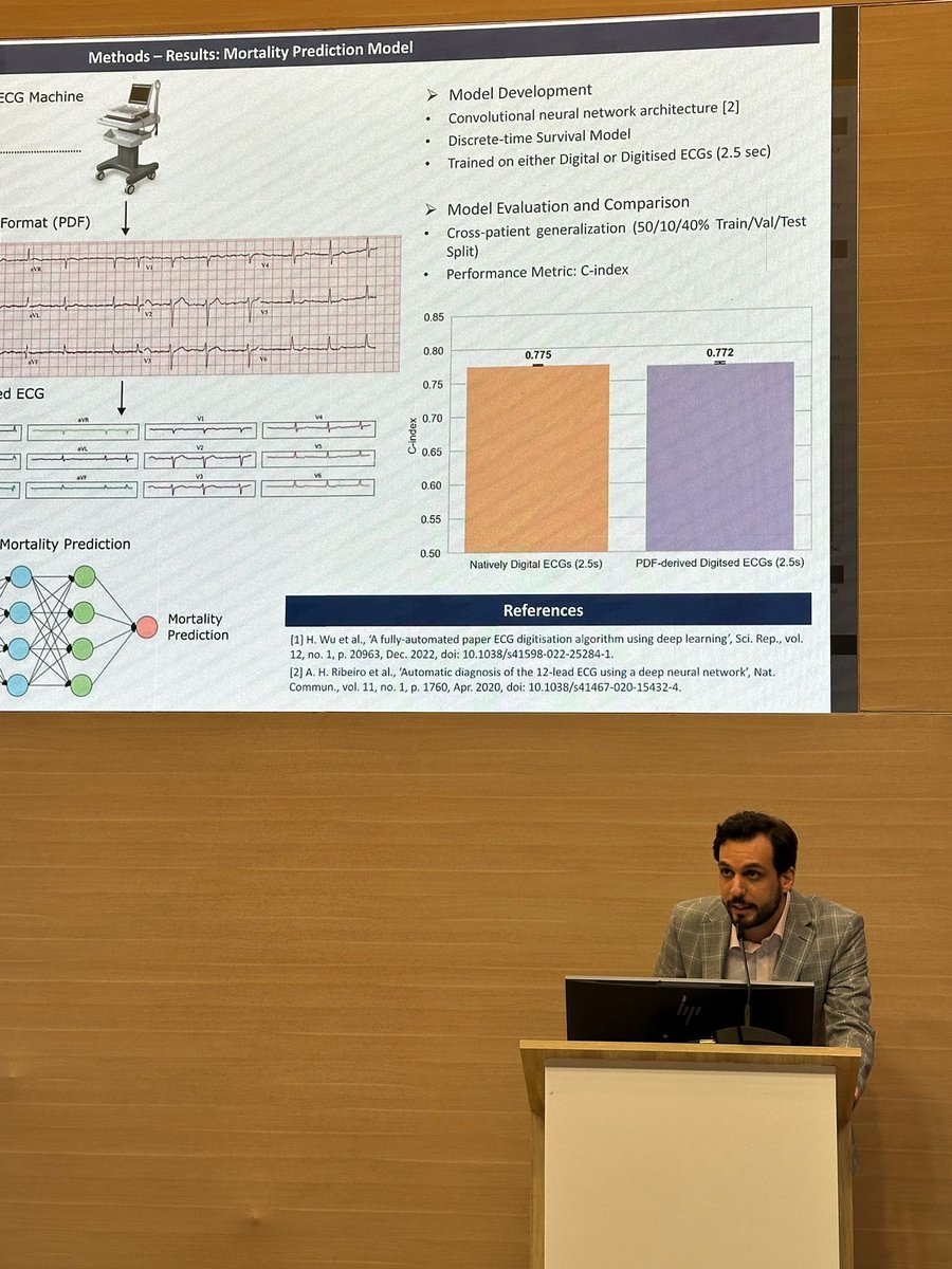 Imperial CardiacEP.AI (@cardiacepai) on Twitter photo Another insightful talk by <a href="/KPatlatzoglou/">Konstantinos Patlatzoglou</a> on digitizing ECG images for AI-based mortality prediction. πΈ
Clever approach to leverage existing ECG data for prognostic purposes. Potential to unlock a wealth of image ECG datasets for model development. #ESCCongress2024 Another insightful talk by <a href="/KPatlatzoglou/">Konstantinos Patlatzoglou</a> on digitizing ECG images for AI-based mortality prediction. πΈ
Clever approach to leverage existing ECG data for prognostic purposes. Potential to unlock a wealth of image ECG datasets for model development. #ESCCongress2024