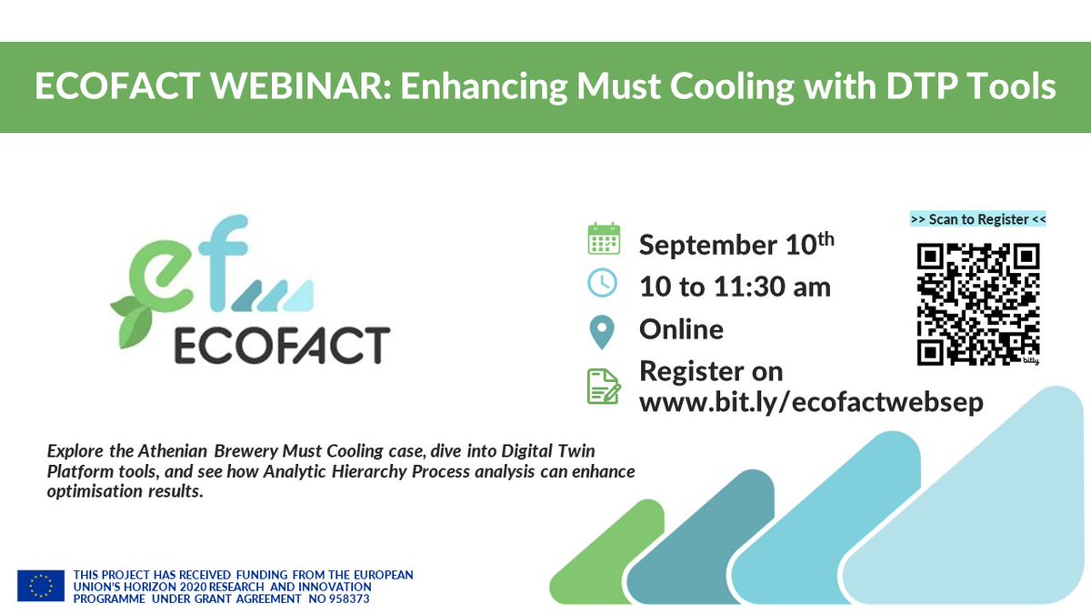 Ecofact_Project's tweet image. Have you registered yet? Join us for #ECOFACT Webinar on Sept 10th at 10 am (CET). Explore must cooling optimisation with DTP tools &amp;amp; AHP analysis.  

🔗 Register Here: bit.ly/ecofactwebsep 

#ECOFACT #Sustainability #Innovation #H2020