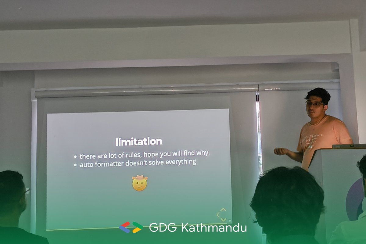 gdgkathmandu's tweet image. 🚀Speaker Rhoit Amatya's  Insights at GDG Kathmandu Meetup🚀
You can find the slides from his talk here: rhoit.com/talks/2024-gdg…
👇Be the Member of our Chapter here:
gdg.community.dev/gdg-kathmandu/
#GDGKathmandu #CodingHorror #Refactoring #CleanCode