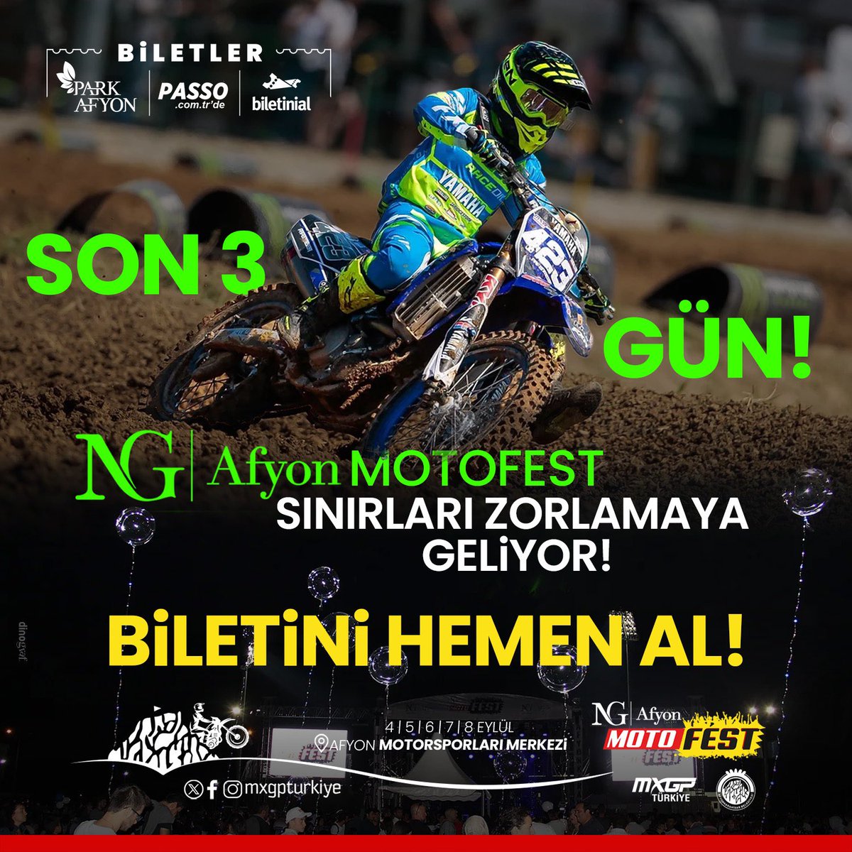 Ng Afyon Motofest Sınırları Zorlamaya Geliyor! Adrenalini Ve Müziği Aynı Anda Yaşamak İster Misin? Büyük Festivale Son 3 Gün Kaldı! Biletini Almayı Unutma! 

📅 4-8 Eylül 2024
📍Afyon Motor Sporları Merkezi
