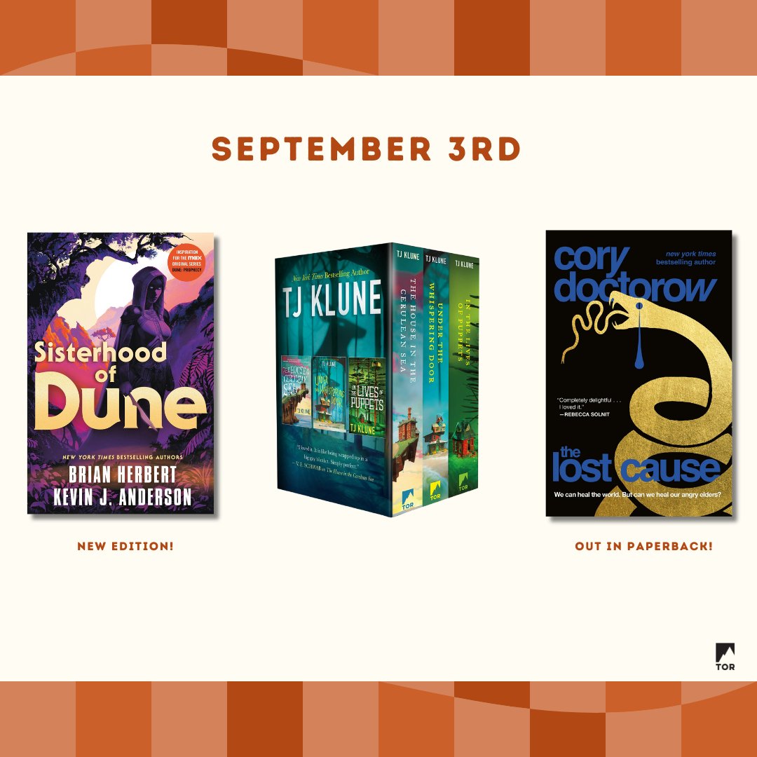 torbooks's tweet photo. - #SisterhoodofDune by Brian Herbert and Kevin J. Anderson
- The TJ Klune Paperback Box Set
- #TheLostCause by @doctorow https://t.co/NG91aqMA7C