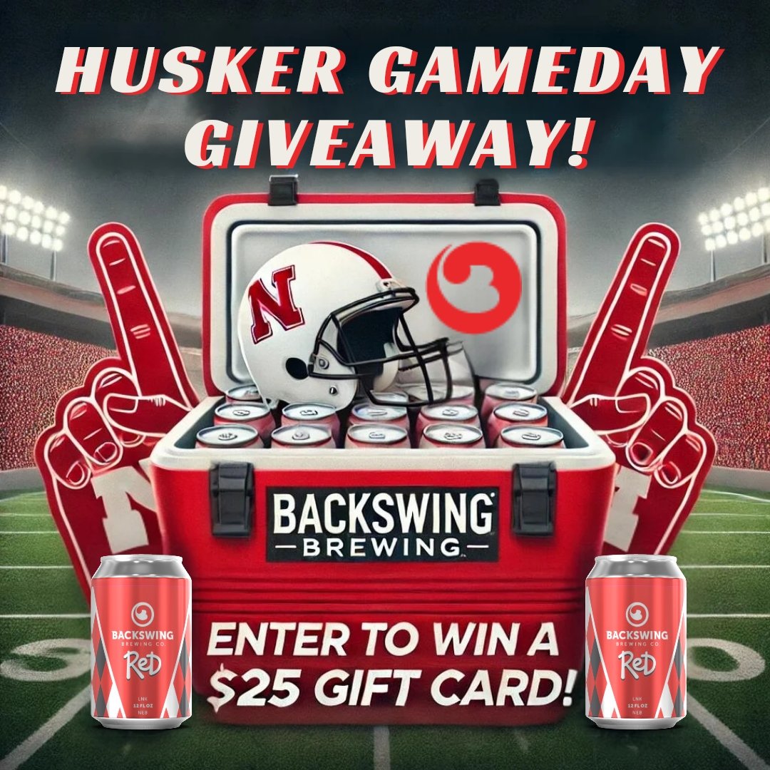 Husker Game Day Giveaway Alert!  Show us your Husker pride - WIN a $25 gift card! 1️⃣ Snap a pic of your best game day moments 2️⃣ Tag us <a href="/BackswingBrew/">Backswing Brewing Co</a> 3️⃣ Use #BackswingHuskerContest Let’s see that Husker spirit! Entries open until September 21st. #GBR #HuskerFootball #Giveaway