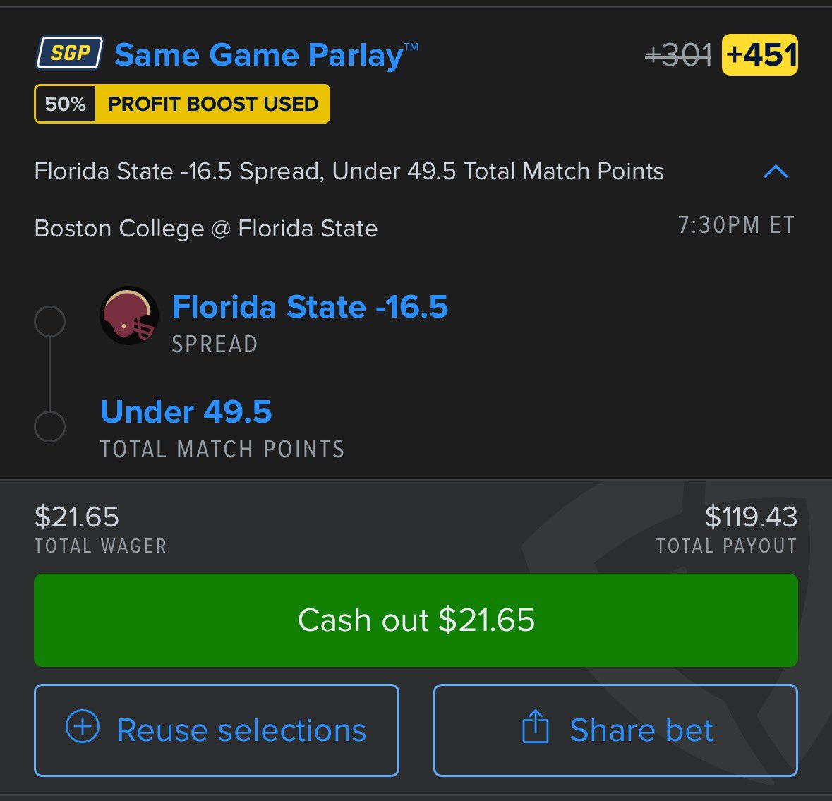 Let’s see if we can get one more! We’re up $1300 this weekend. Happy Labor Day 🇺🇸

#CFBbets #sportsbets #seminole #chop